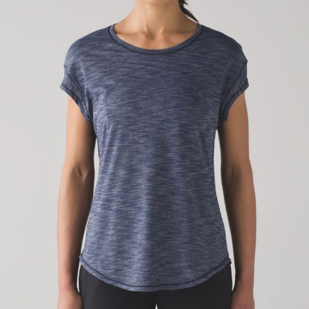 Women Lululemon Lost In Pace Short Sleeve Heathered Deep Navy Athleisure Athleti
